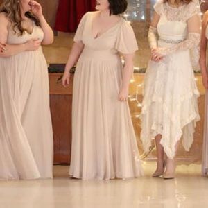 Floor length, champagne, bridesmaid dress